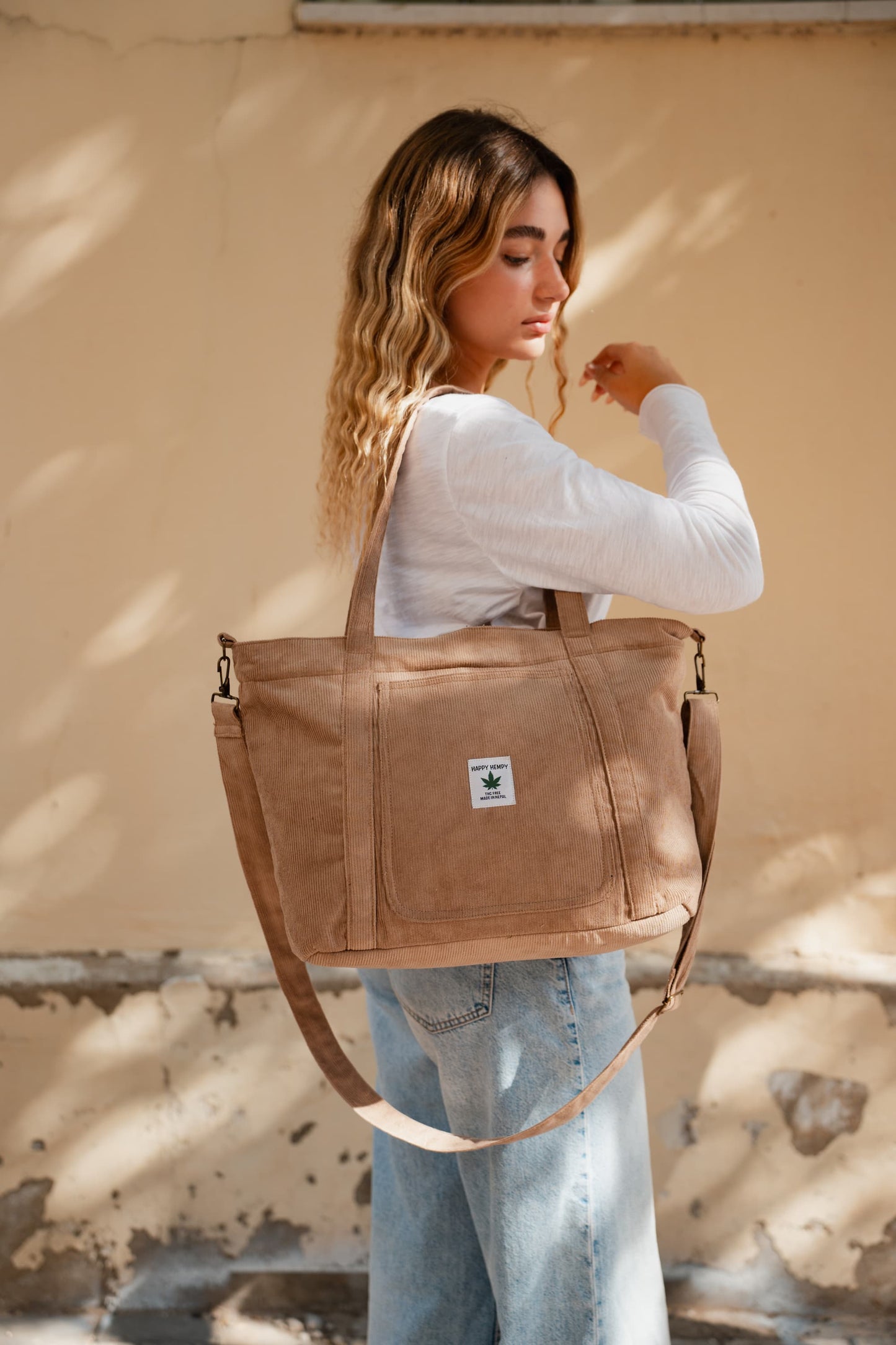 תיק צד קורדרוי דגם עלמה צבע מוקה