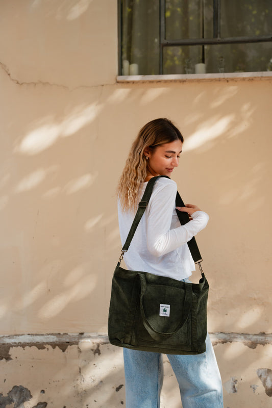 תיק צד קורדרוי דגם עלמה צבע ירוק זית